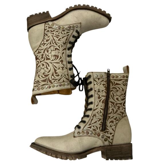 Old Gringo Roxton Boots Bone Leather Floral Lace-Up Western Style Size 9 - Picture 6 of 12